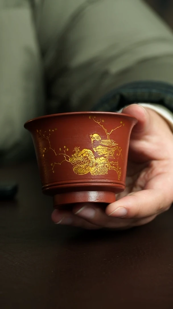 茶杯紫砂43号 朱泥手刻系列 乐乐老师 宜兴紫砂原矿作品