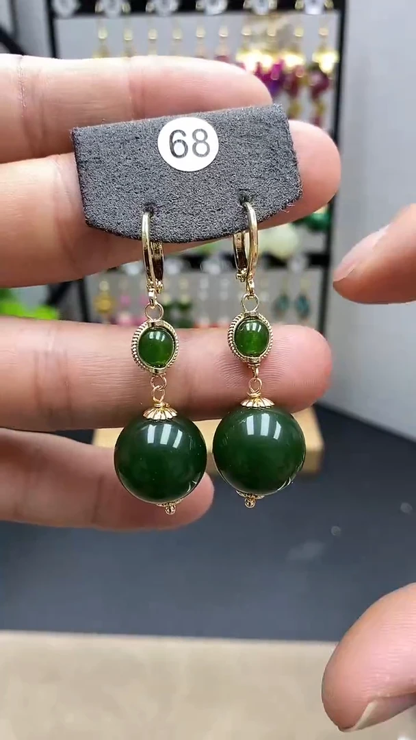 【闪购商品】和田玉耳饰银S925镀金镶嵌尺寸16mmZ0耳扣