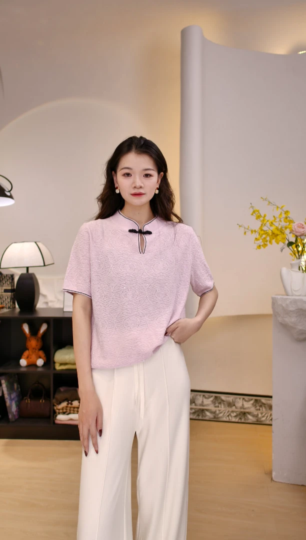 圆领撞色短袖T恤女2025夏季新款小香风时尚百搭天丝针织衫上衣潮