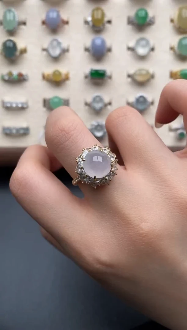 银S925镶嵌戒指翡翠一物一证一礼盒