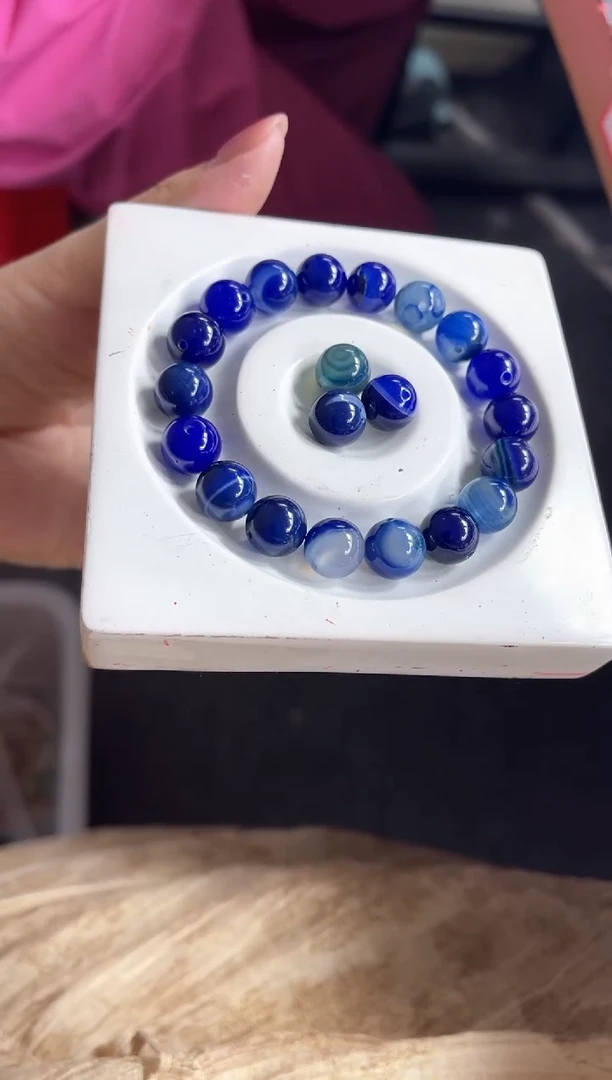 玛瑙/玉髓散珠未镶嵌B1241 蓝紫缠丝玛瑙10mm20个12元