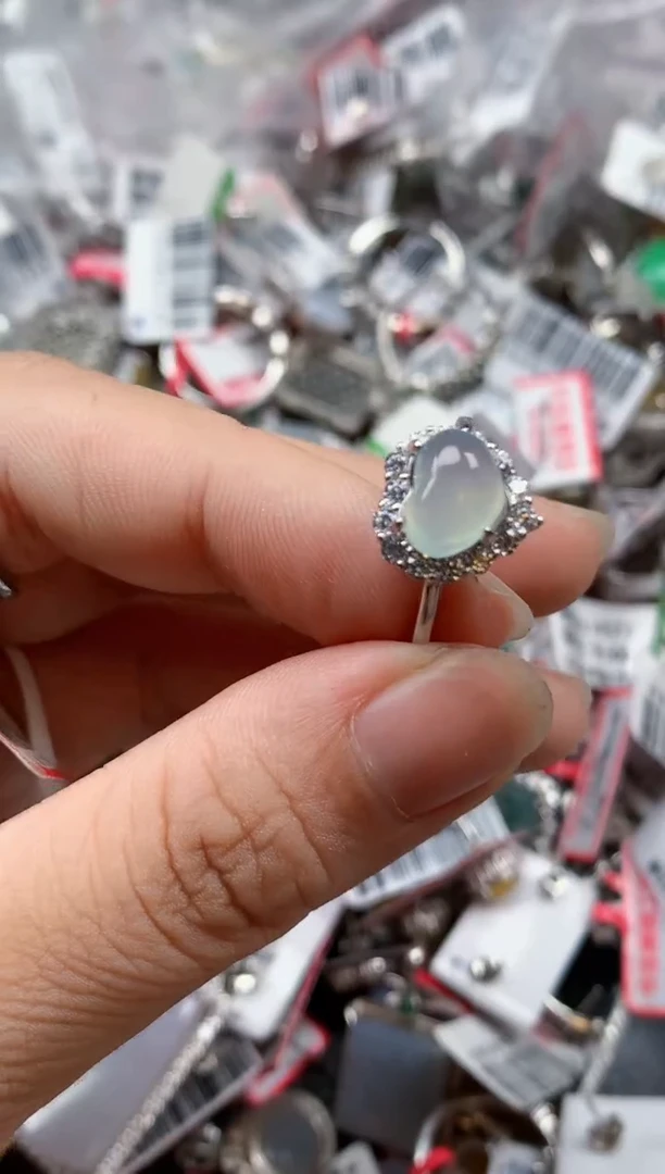 银S925镶嵌戒指翡翠天然A货缅甸翡翠