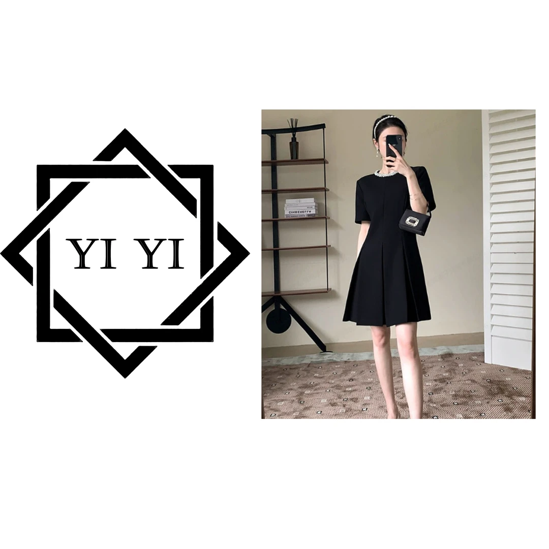 气质黑色连衣裙女2025春季新款法式收腰显瘦通勤a字短裙D0855