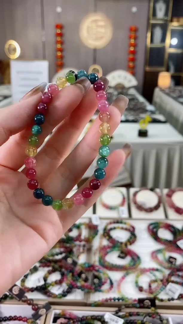 老矿碧玺色标彩虹冰体单圈手串6mm+未镶嵌碧玺dan多样性发货一条