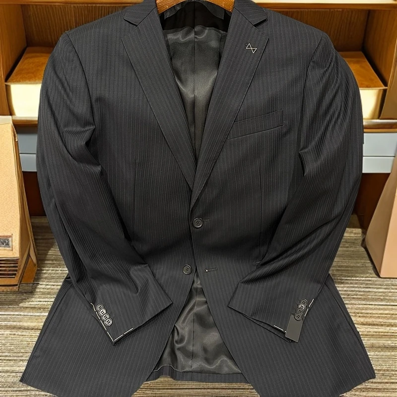 ZX26191B2男士商务休闲西服两粒扣 藏青隐条纹羊毛90%桑蚕丝10%