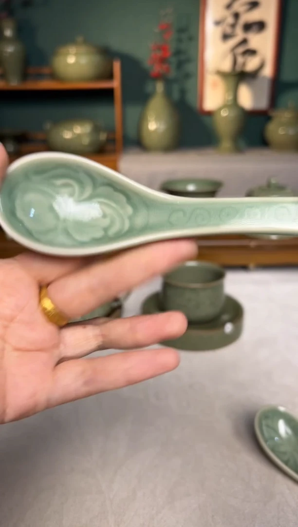 陶瓷耀州窑牡丹勺子特价福利2只