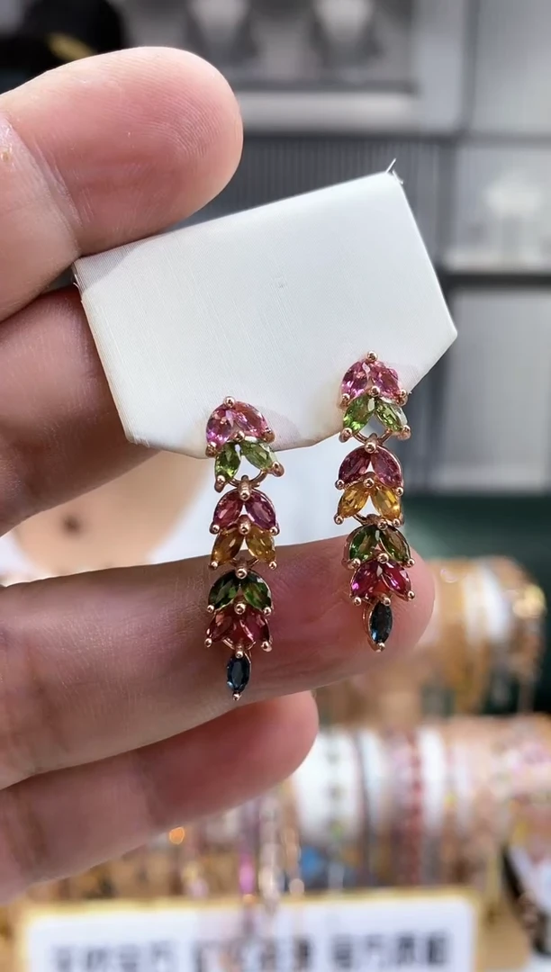 银S925镶嵌耳钉碧玺354354354354354