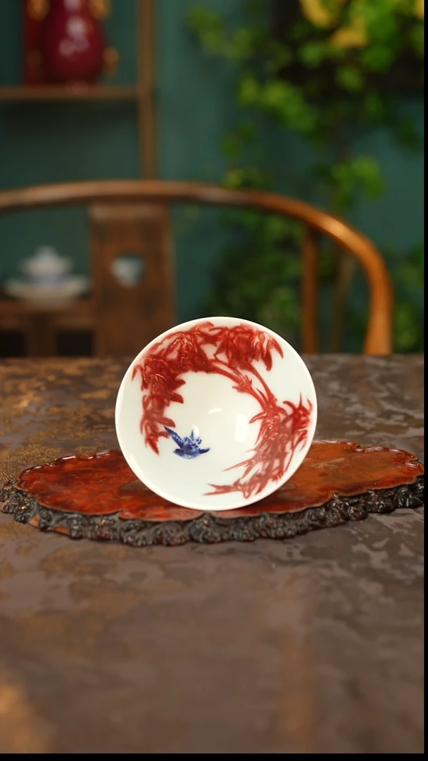 画堂春釉里红斗笠杯