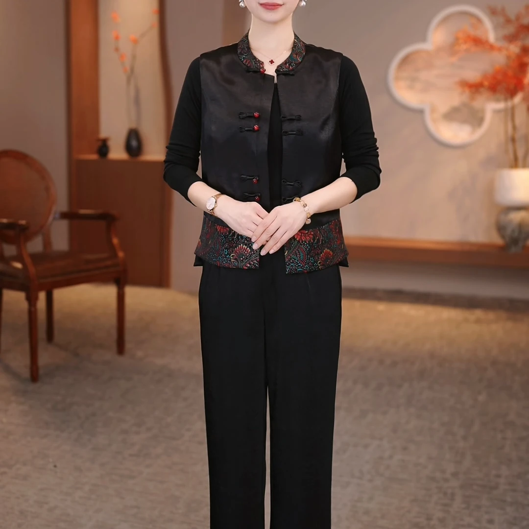新中式两件套2025新款洋气国风改良旗袍妈妈装套装（飞）K251801