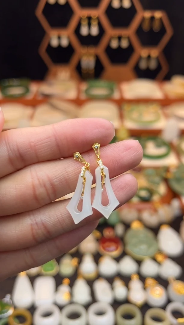 银S925镶嵌和田玉耳饰福利