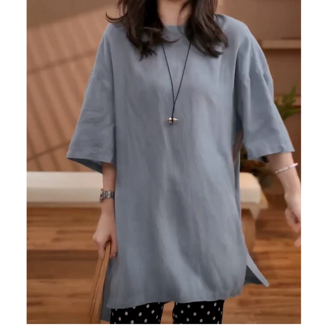 设计感宽松时尚小众T恤女2025新款圆领简约气质洋气显瘦通勤上衣