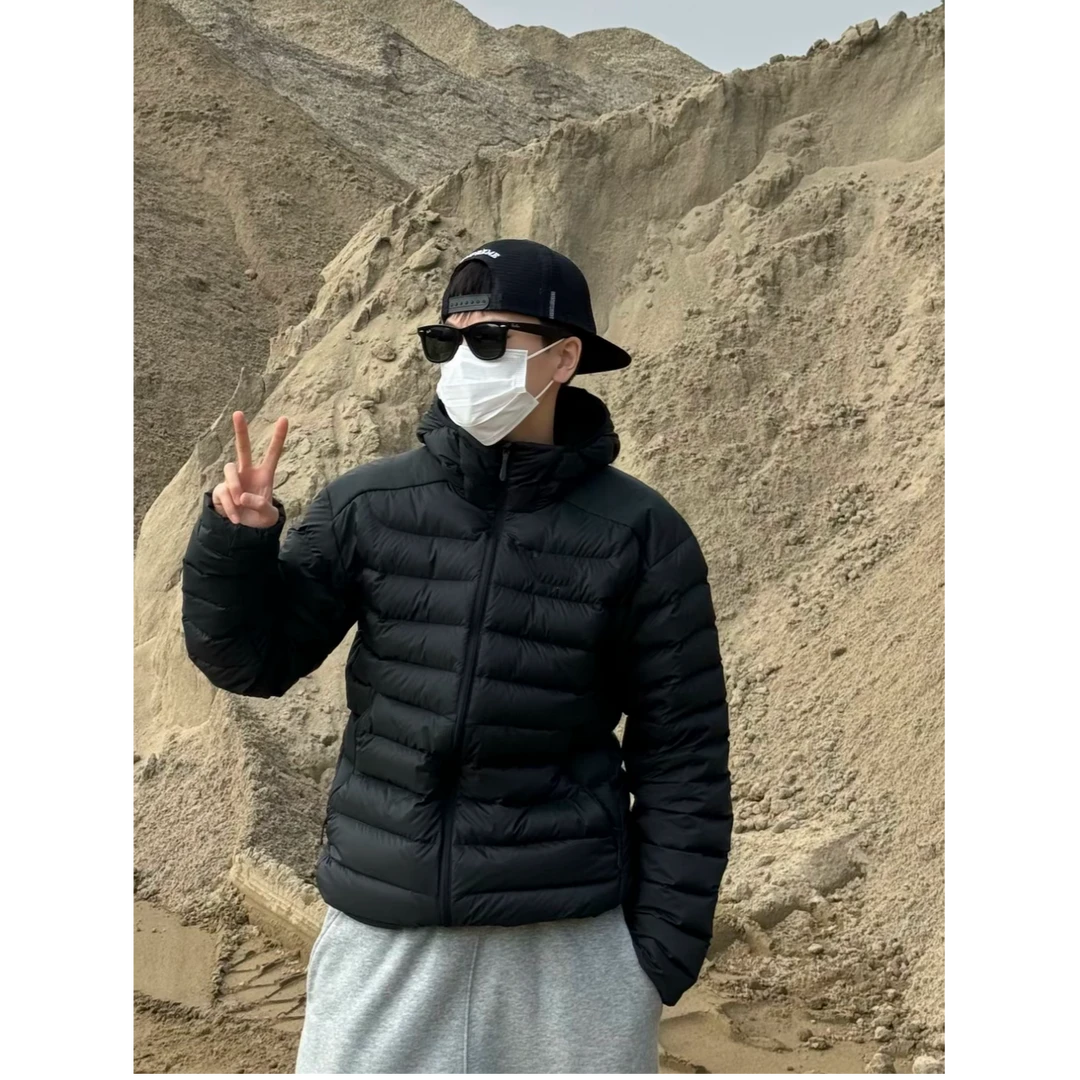 LIGGICC排骨羽绒服新国标90白鸭绒纯色连帽拉链户外保暖厚外套男