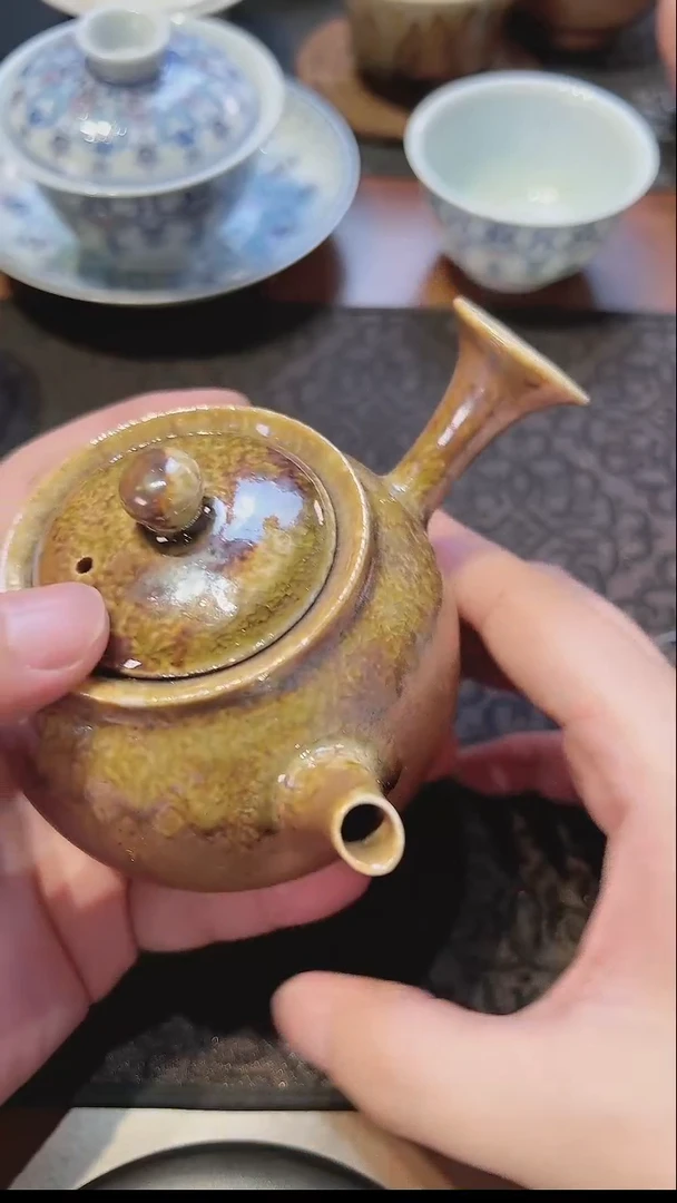 瓷三生瓷 柴烧裸烧侧把壶