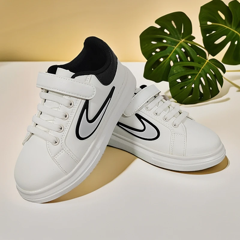 品牌特卖男女同款儿童板鞋小白鞋四季皮面轻便舒适休闲鞋白色低帮