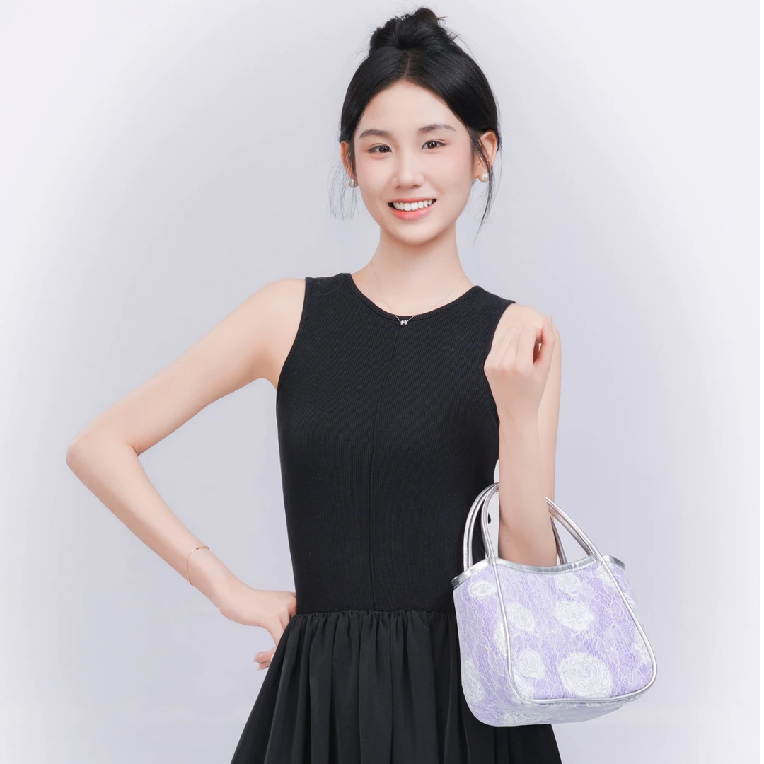 无则艺【手提小菜篮子包】紫色玫瑰原创小众时尚腋下便携轻便