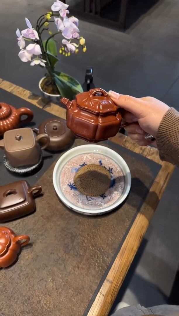【闪购商品】紫砂茶壶六方海棠双线竹鼓