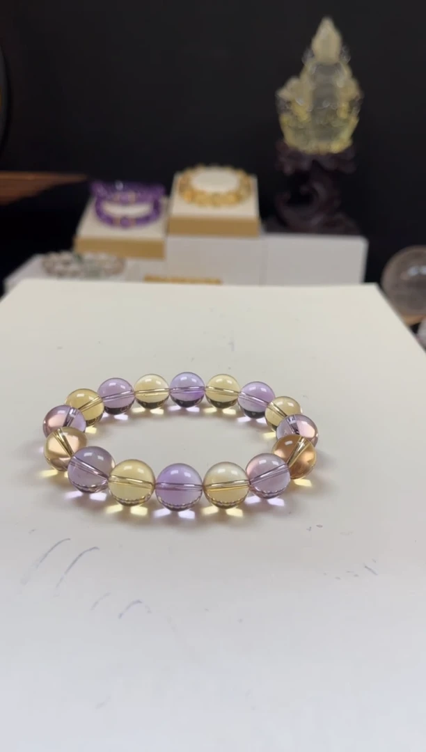 未镶嵌手链水晶扣****旅天然紫黄圆珠手串12mm