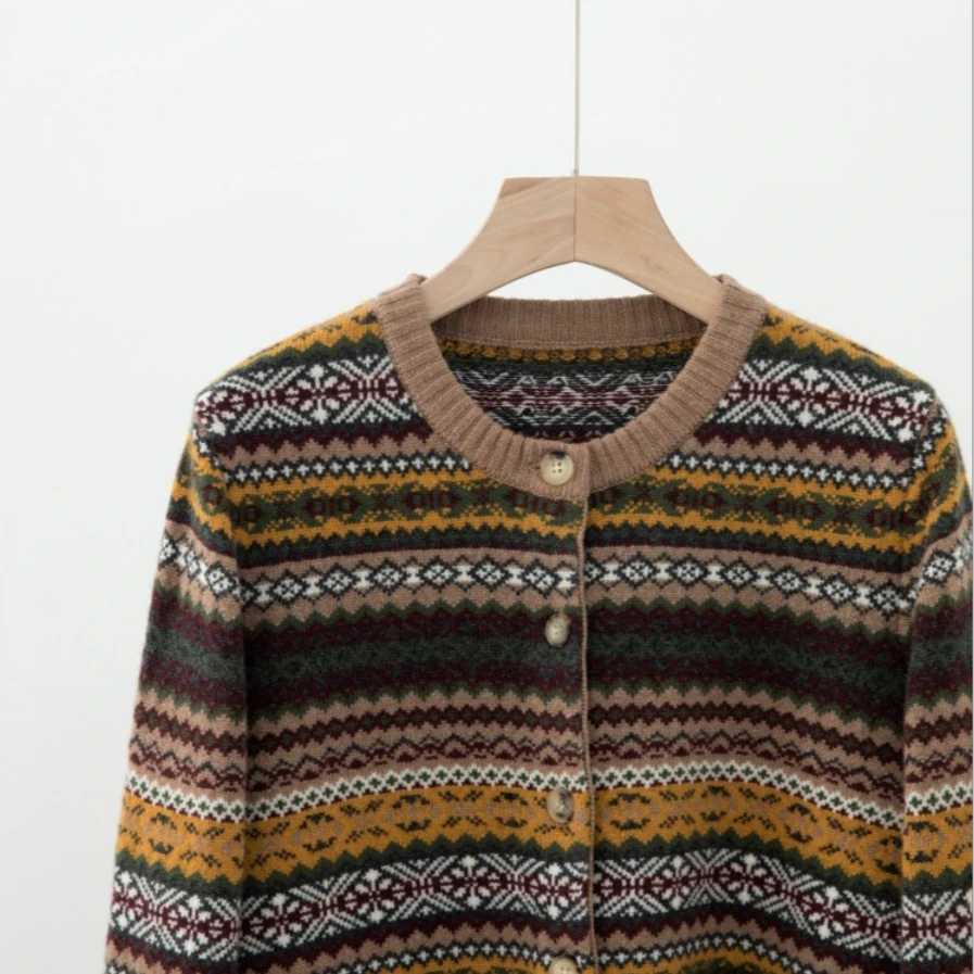 费尔岛复古圆领排扣针织衫ZZS4L2507