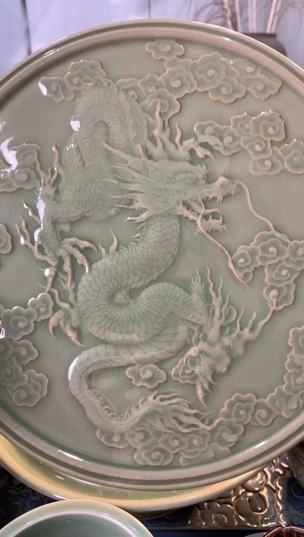 瓷片耀州窑特价龙盘 一个