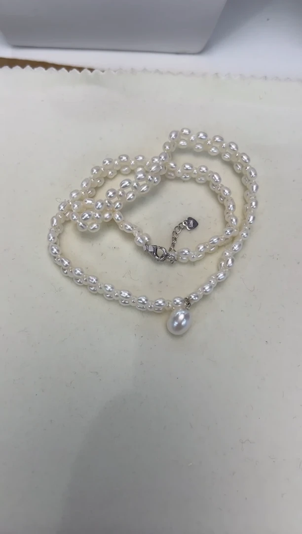 【闪购商品】淡水珍珠颈饰银S925镶嵌编织链