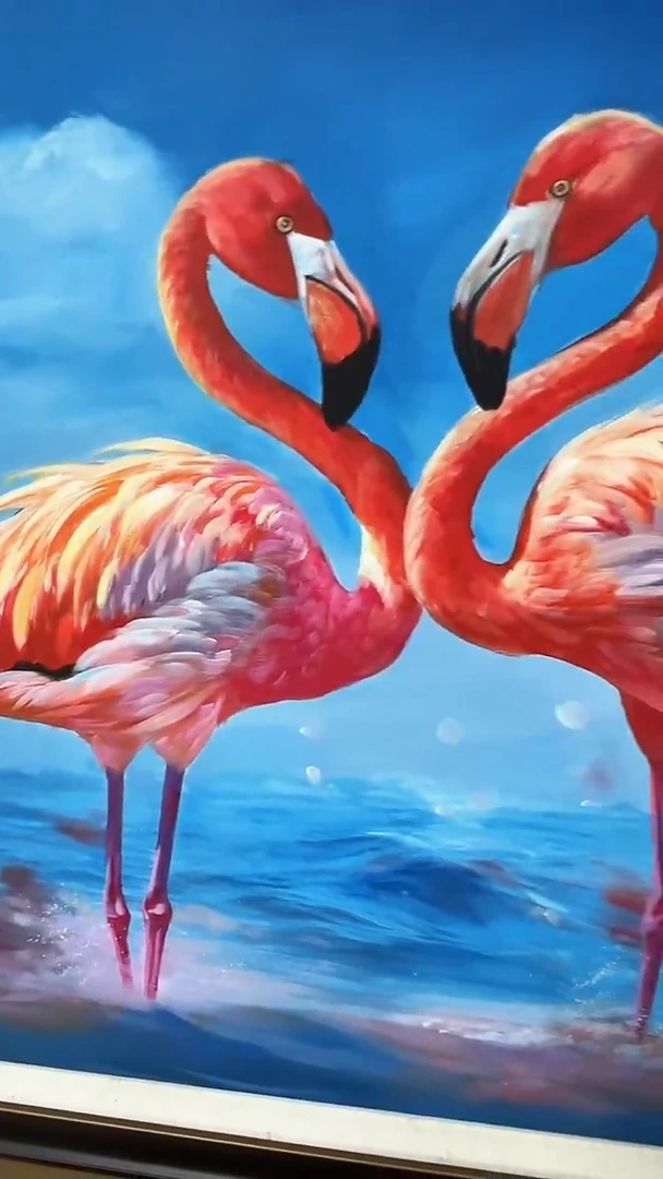 油画陶宗健-60*60-油画作品-火烈鸟