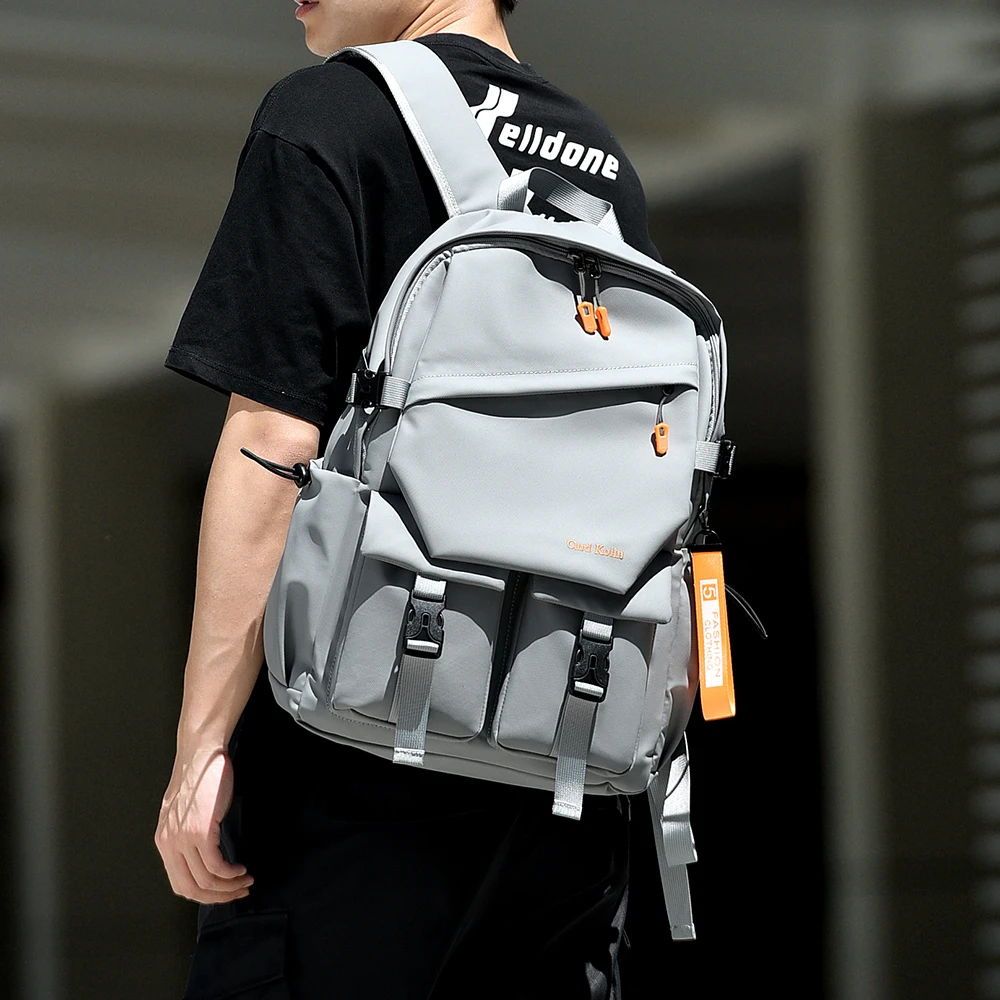 拉链软面电脑包学院风男士双肩包韩版时尚多功能商务大容量背包潮