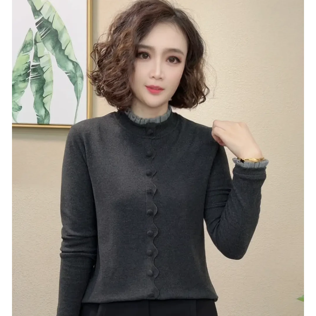2025秋冬新款长袖半高领保暖秋冬常显瘦立领女装修身打底衫#68470
