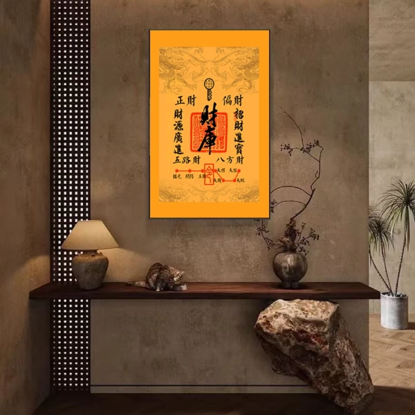中式财库文字挂画可定制用于客厅玄关财位装饰寓意客厅背景墙挂画