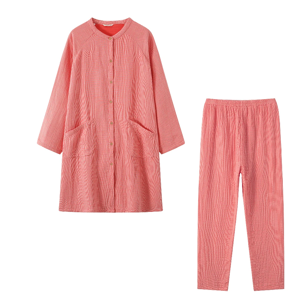 【四层纱长袍】色织日式棉四层纱布睡衣柔软长款套装可外穿