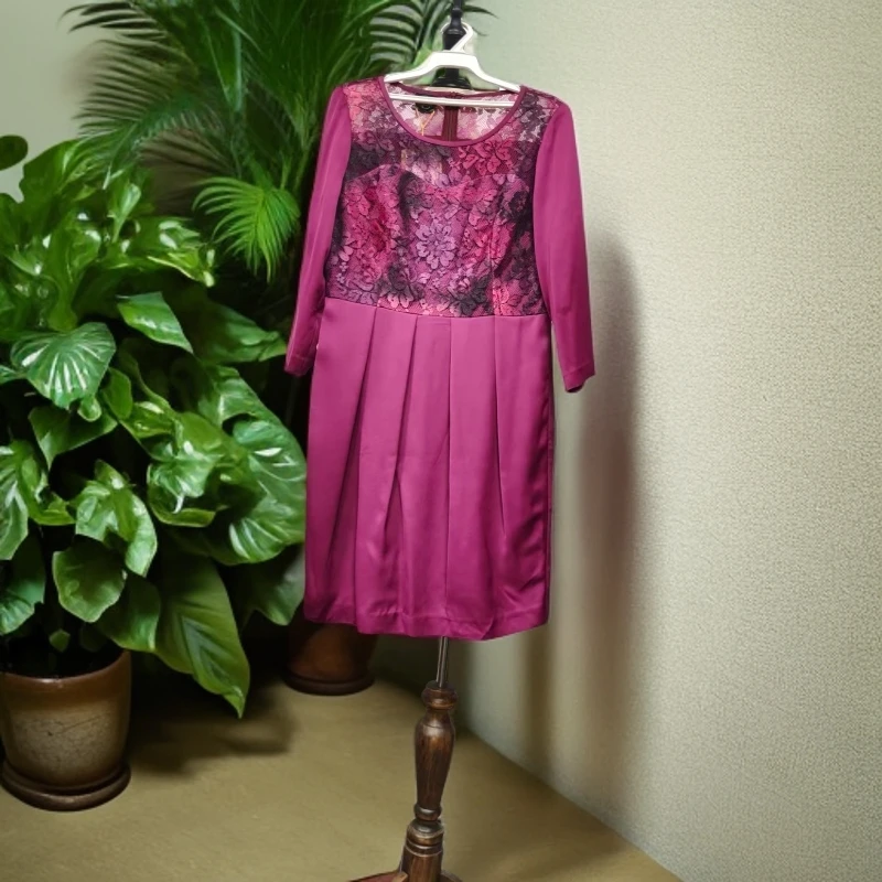 秋季圆领花色拼接连衣裙紫色C559