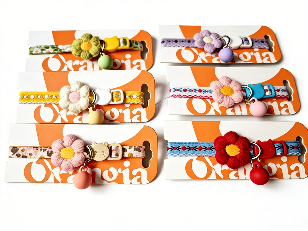 可爱毛线花朵猫咪狗狗项圈无铃铛