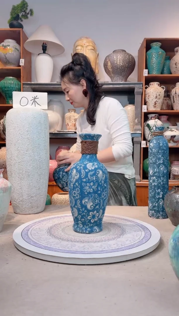 瓶陶瓷花瓶 无花  福利 不能装水 青花麻绳 中号