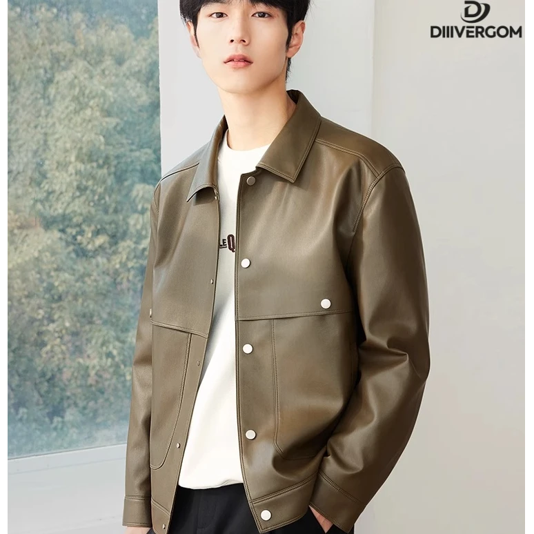 DIIIVERGOM翻领PU软皮夹克男士休闲2025春秋季新款痞帅机车男装