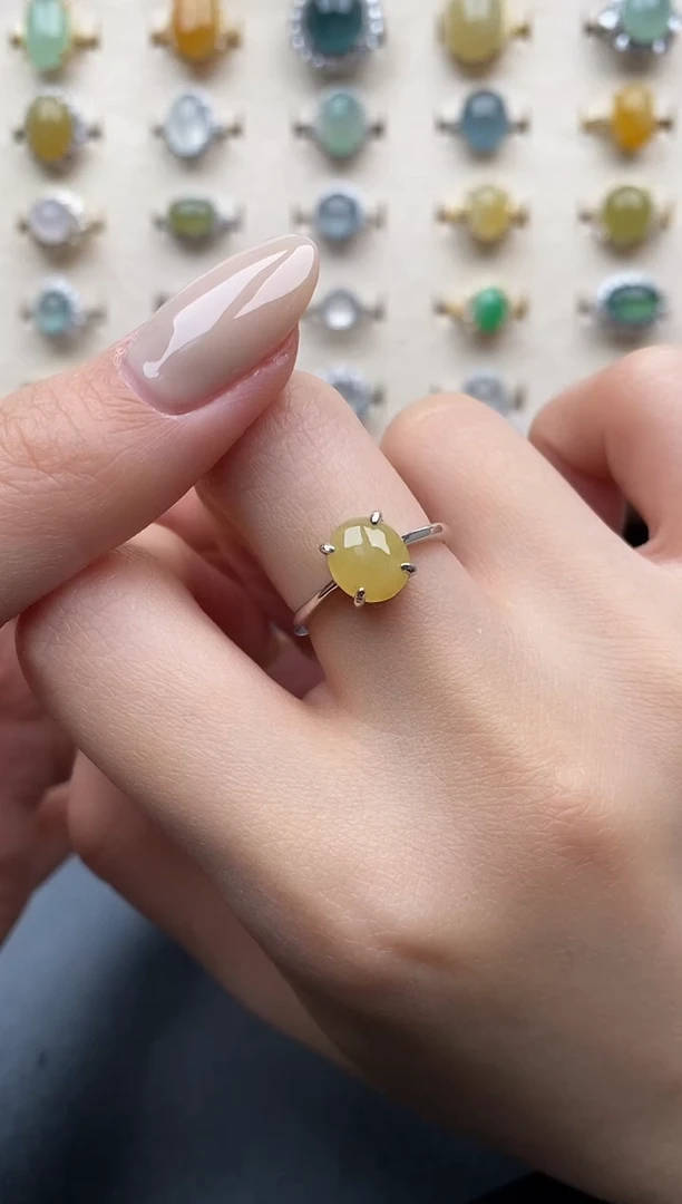 银S925镶嵌戒指翡翠一物一证一礼盒