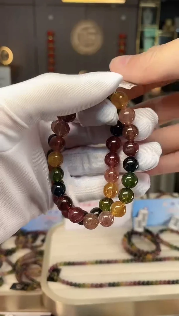未镶嵌老矿碧玺色标彩虹单圈手串9mm+碧玺多样性发货一条xion