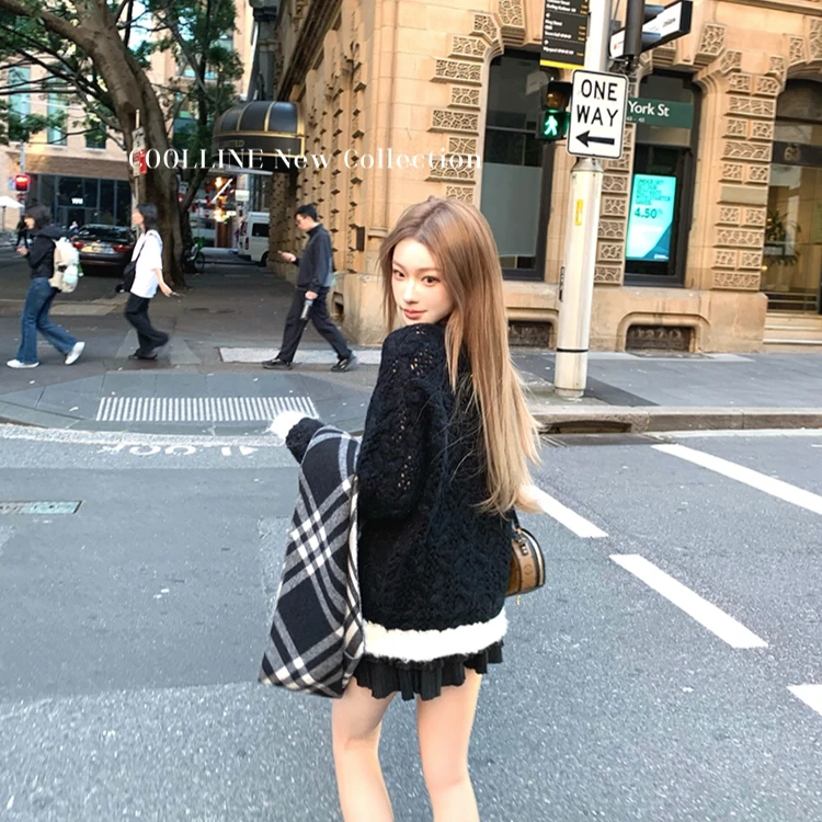 COOLLINE林子熙 Paris里维埃拉 高级感小香风银扣毛衣开衫/毛衣