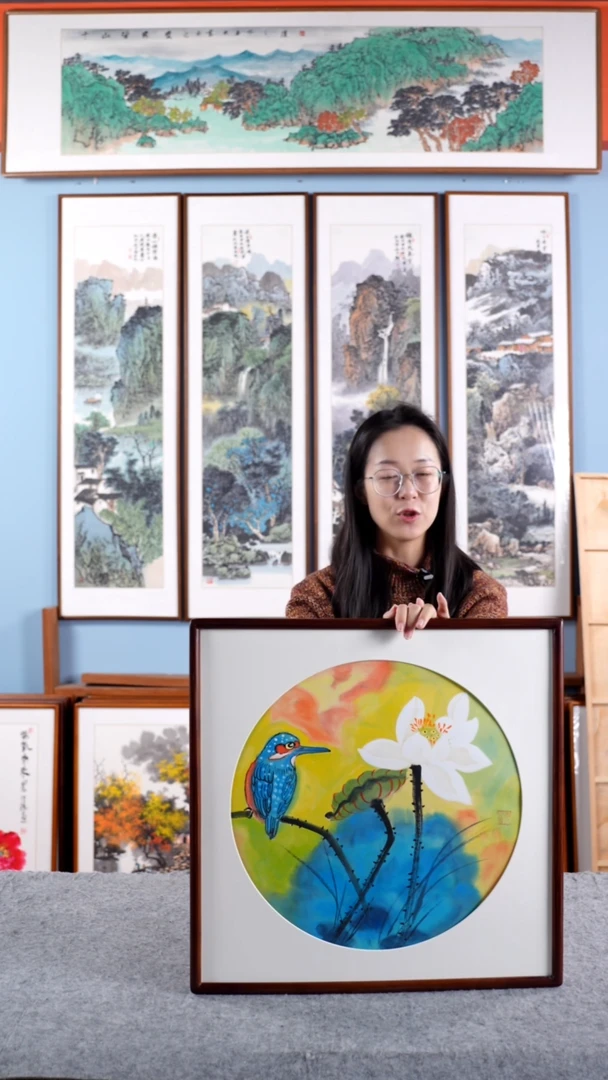 【闪购商品】国画戚莉莉《荷花斗方》手绘带框52*52