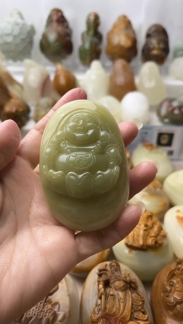 石材方解石棉纹正常不退换弥勒佛