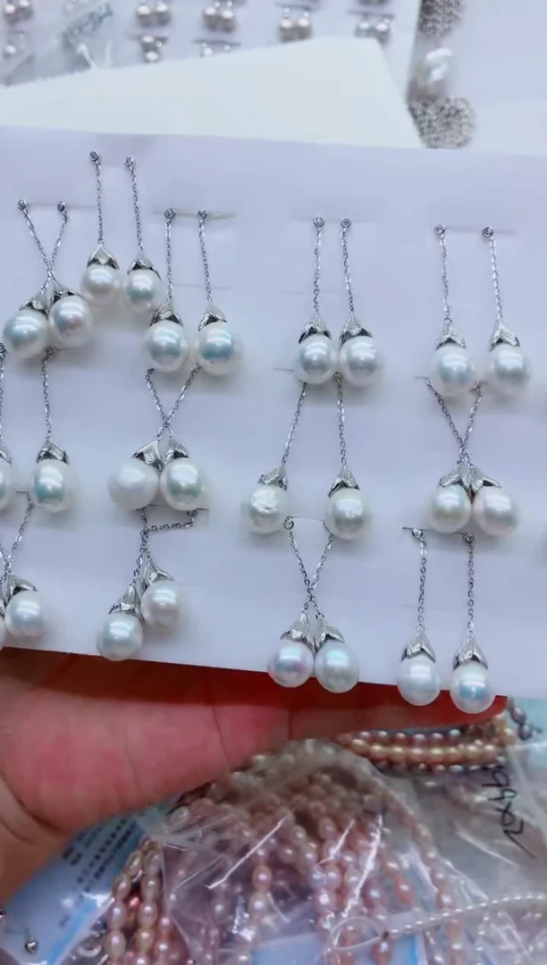 银S925镶嵌淡水珍珠耳饰多样性发其一，非无暇