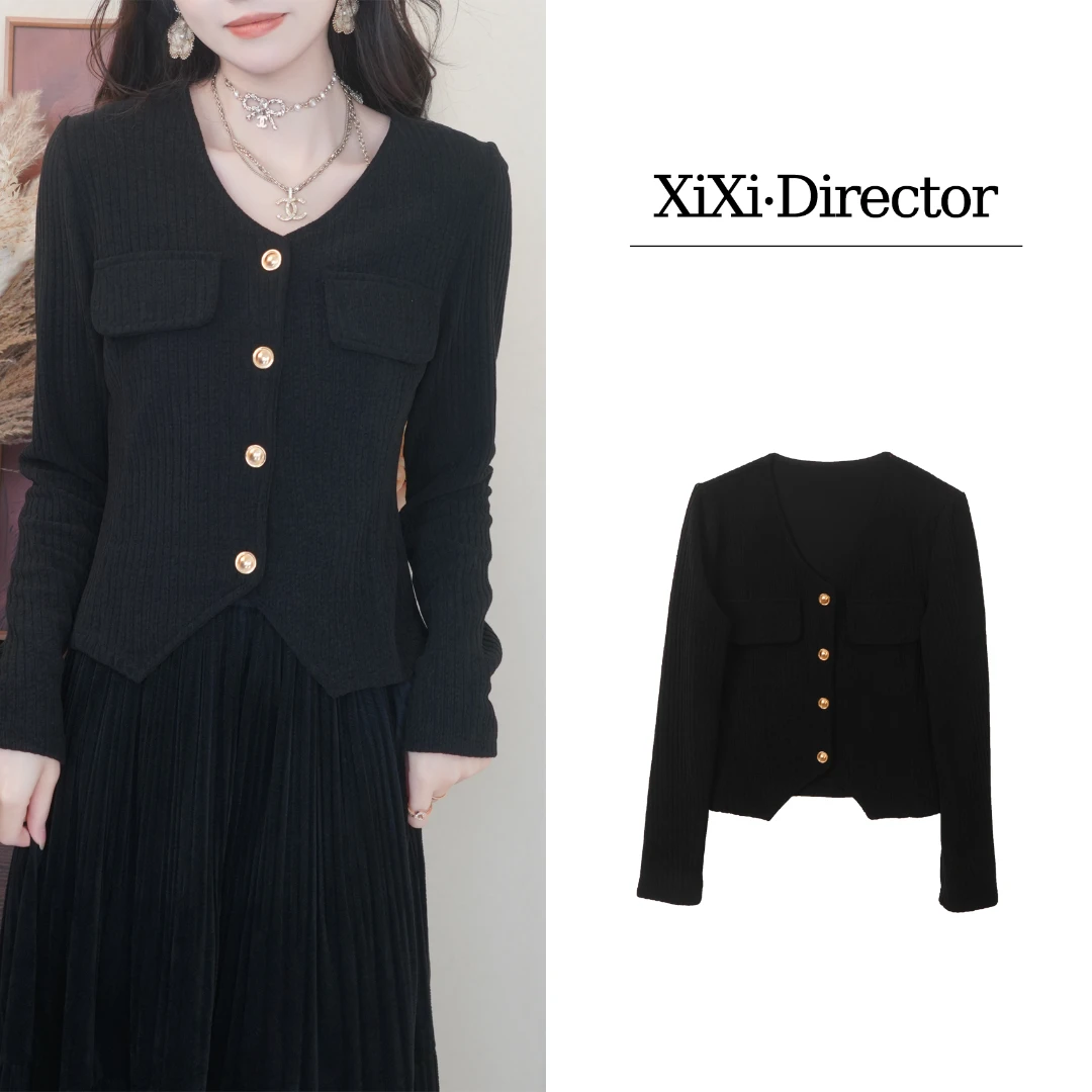 【开春雪尼尔外套】显瘦长袖百搭黑色小众春款设计时尚气质小香风