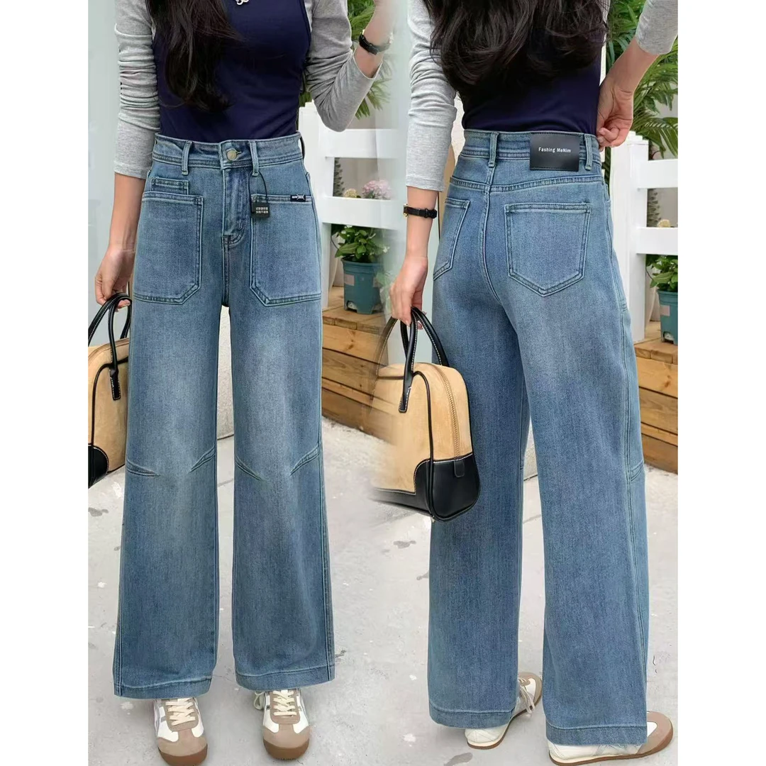 洋气小个子直筒裤奶奶裤显瘦法棍裤弹力牛仔裤女浅色2025春季新款