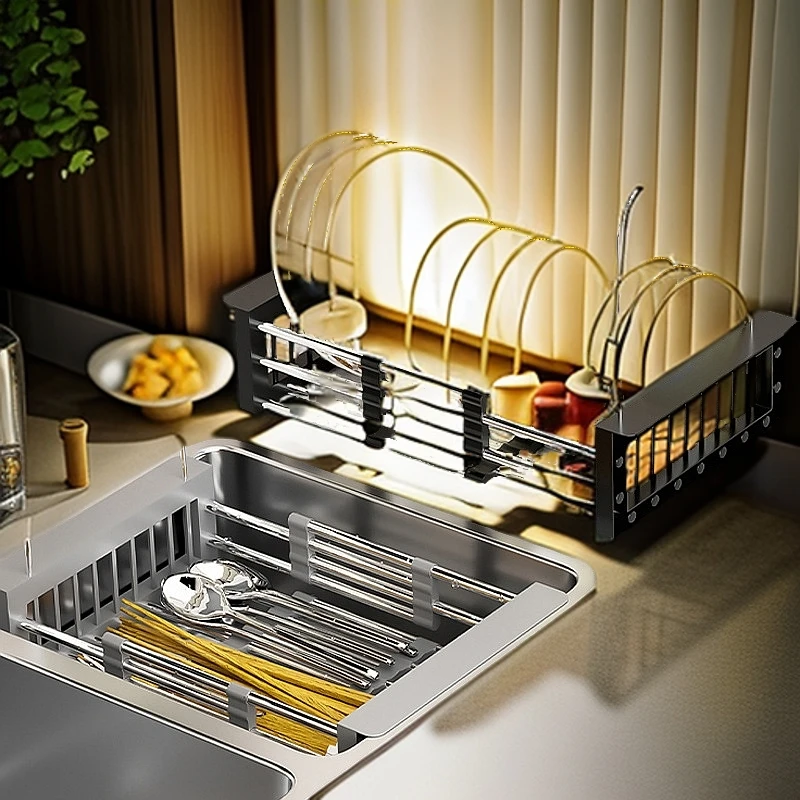 水槽沥水篮洗碗池沥水碗架伸缩不锈钢厨房置物架碗碟碗盘滤水收纳