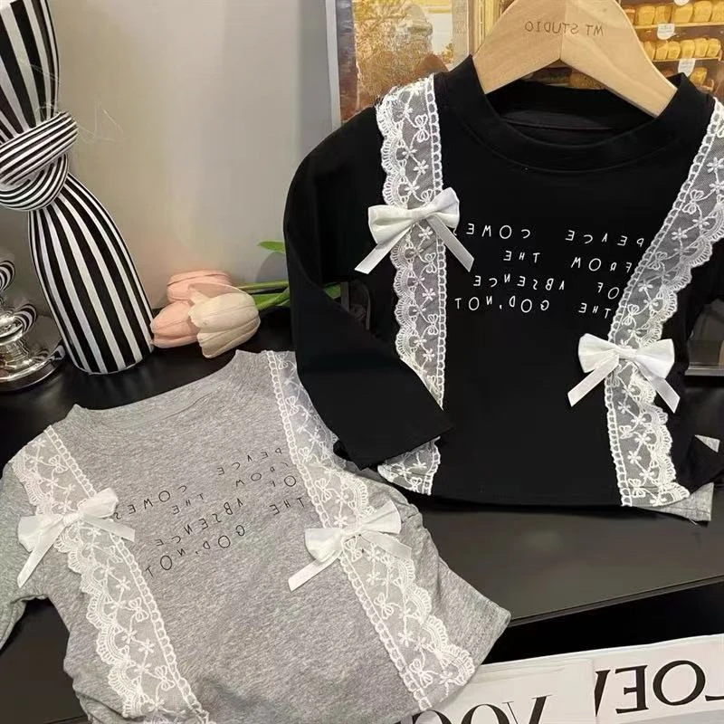 【乔治蓝乔】女童2024新款秋季长袖T恤花边洋气打底衫9001