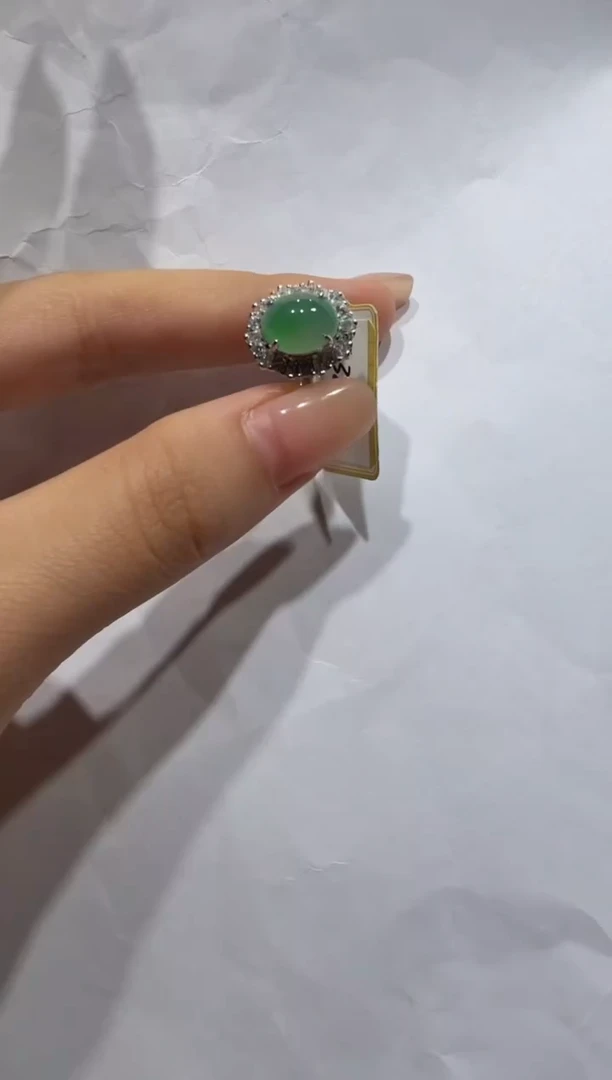 银S925镶嵌戒指翡翠缅甸A货翡翠戒指