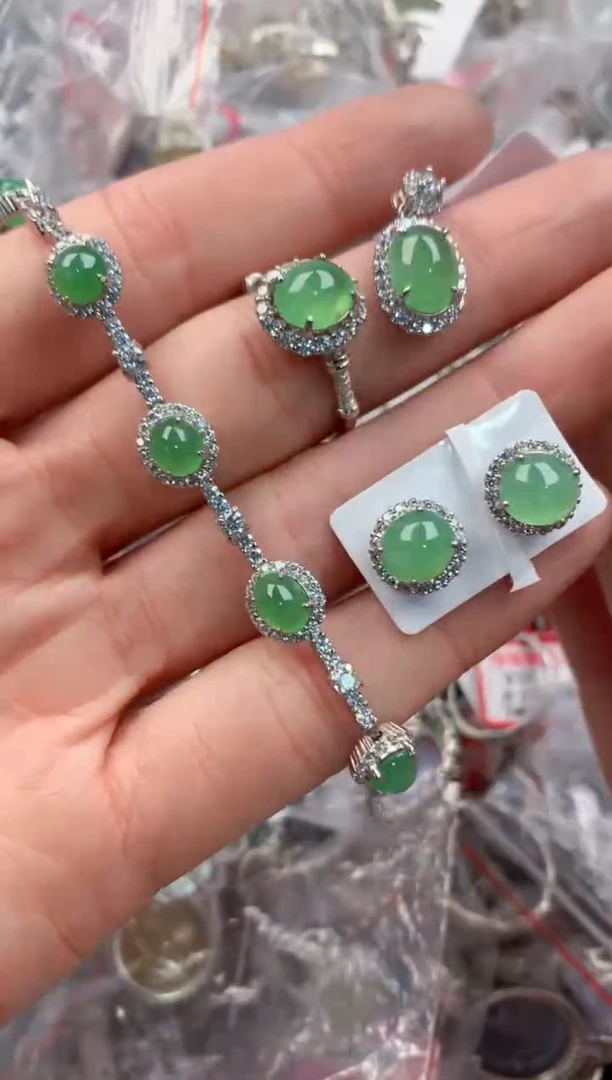 银S925镶嵌戒指翡翠444   2