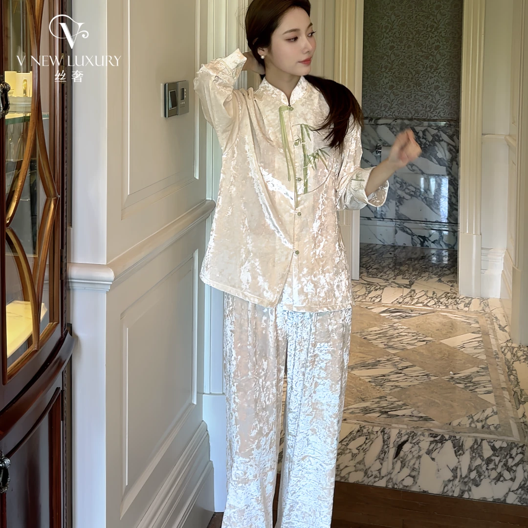 新款睡衣新中式高级舒适中国风金丝绒钻石绒家居服套装V7T3171