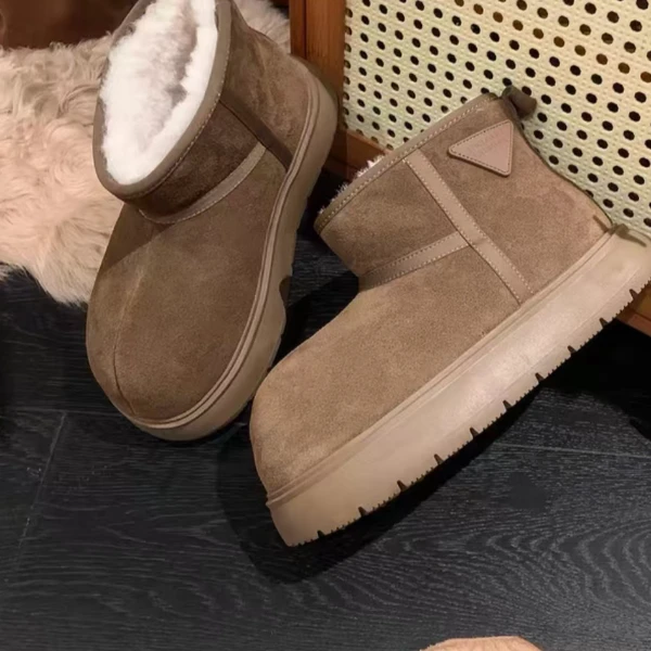 厚底雪地靴女棉鞋卡皮巴拉大头毛毛鞋2024新款冬季加绒保暖棉靴女