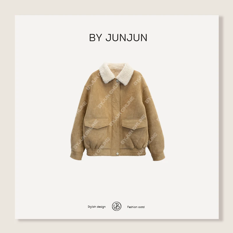 ByJunjun牧羊人 颗粒羊毛外套冬季新款百搭显瘦高级感保暖上衣