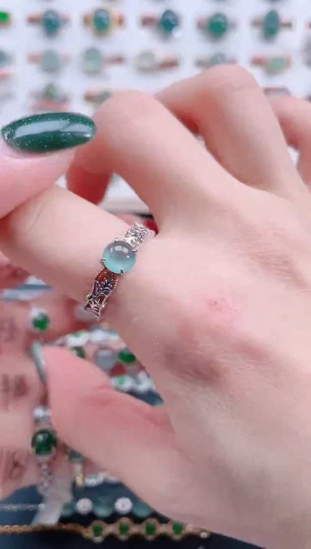 银S925镶嵌戒指翡翠天然翡翠