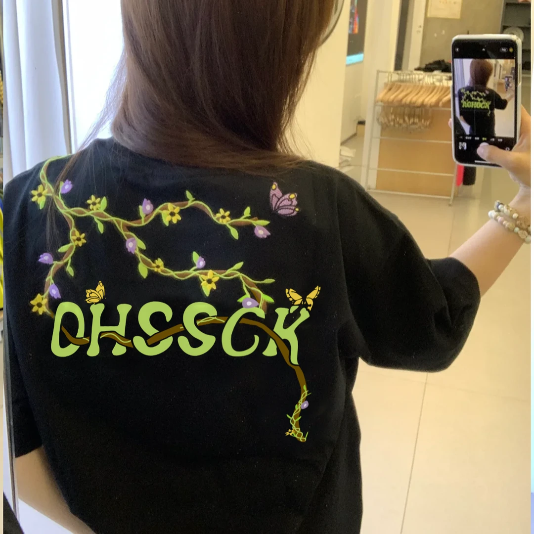 国潮花卉刺绣纯棉短袖T恤男女美式复古半袖上衣服宽松休闲半袖